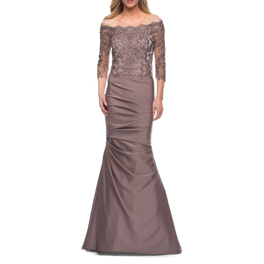 LA FEMME Lace Sparkle Bodice Mermaid Gown NEW Cocoa Size 8 Dress